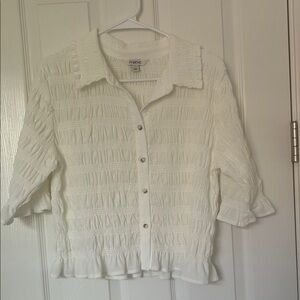 Anthropologie, Maeve Smocked Button-Front Top, L
